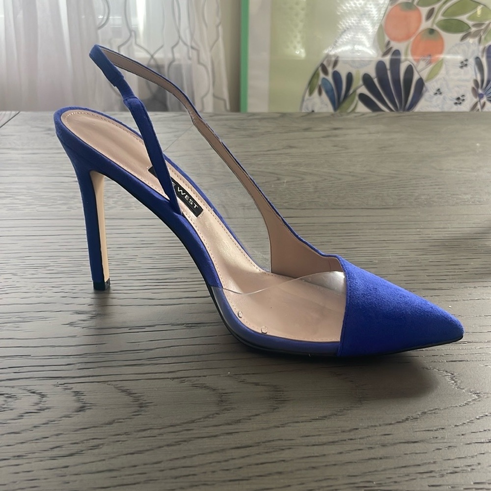 Ninewest, blue, 3 inch elegant sling back.